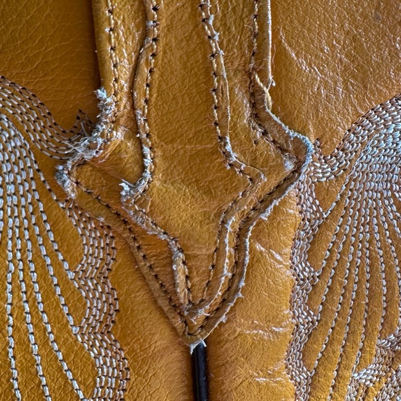 Dos De Oro Leather Western Cowboy Yellow Biker Pull On Mens Boots 7.5 Vintage - Picture 14 of 15